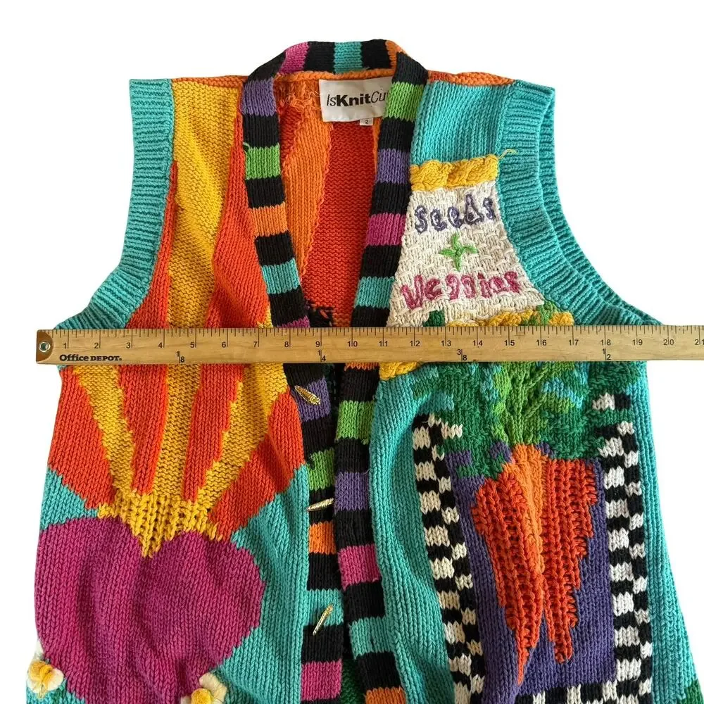 Vintage IsKnitCute! Spring Garden Rabbit Multicolor Knit Vest Womens Plus Size 2